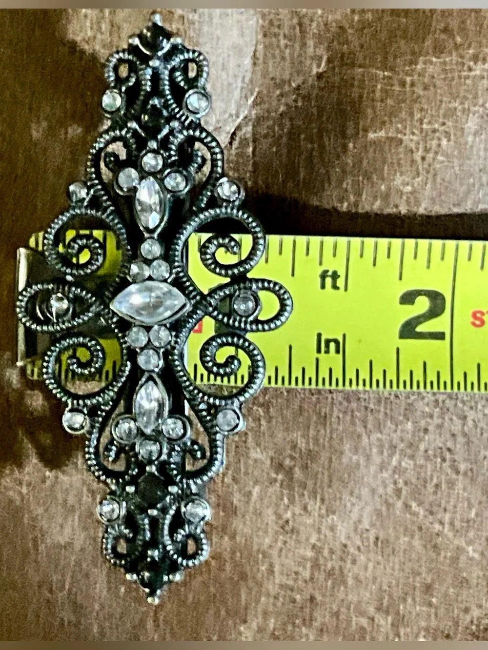 Goody Gothic Rhinestone Filigree Hair Barrette Gunmetal Victorian Style
